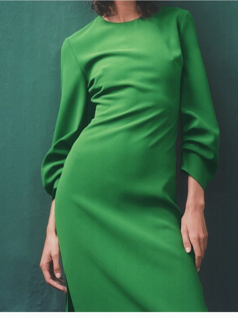 Zara Elegant Green Long-Sleeve Women's Dress in M